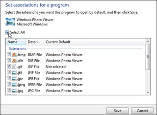Select all file types as associations for Windows Photo Viewer