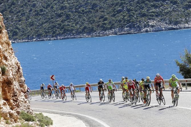 The peloton passes beautiful scenery at the Tour of Turkey