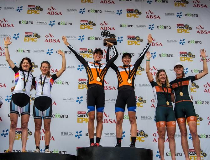Top three teams RECM, Meerendal an Cape Brewing Company on stage during the final stage
