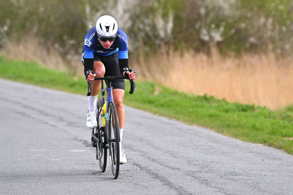 DE PANNE BELGIUM MARCH 21 Tara Gins of Belgium and Team Chevalmeire competes in the breakaway during the 7th Womens Classic BruggeDe Panne 2024 a 155km one day race from Brugge to De Panne on March 21 2024 in De Panne Belgium Photo by Luc ClaessenGetty Images