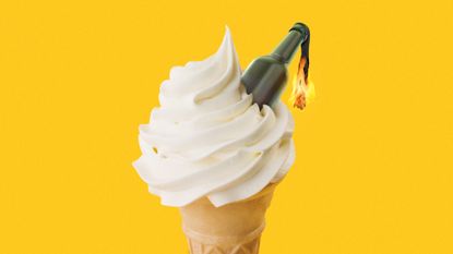 Illustration of an ice cream cone with a Molotov cocktail in place of a chocolate flake