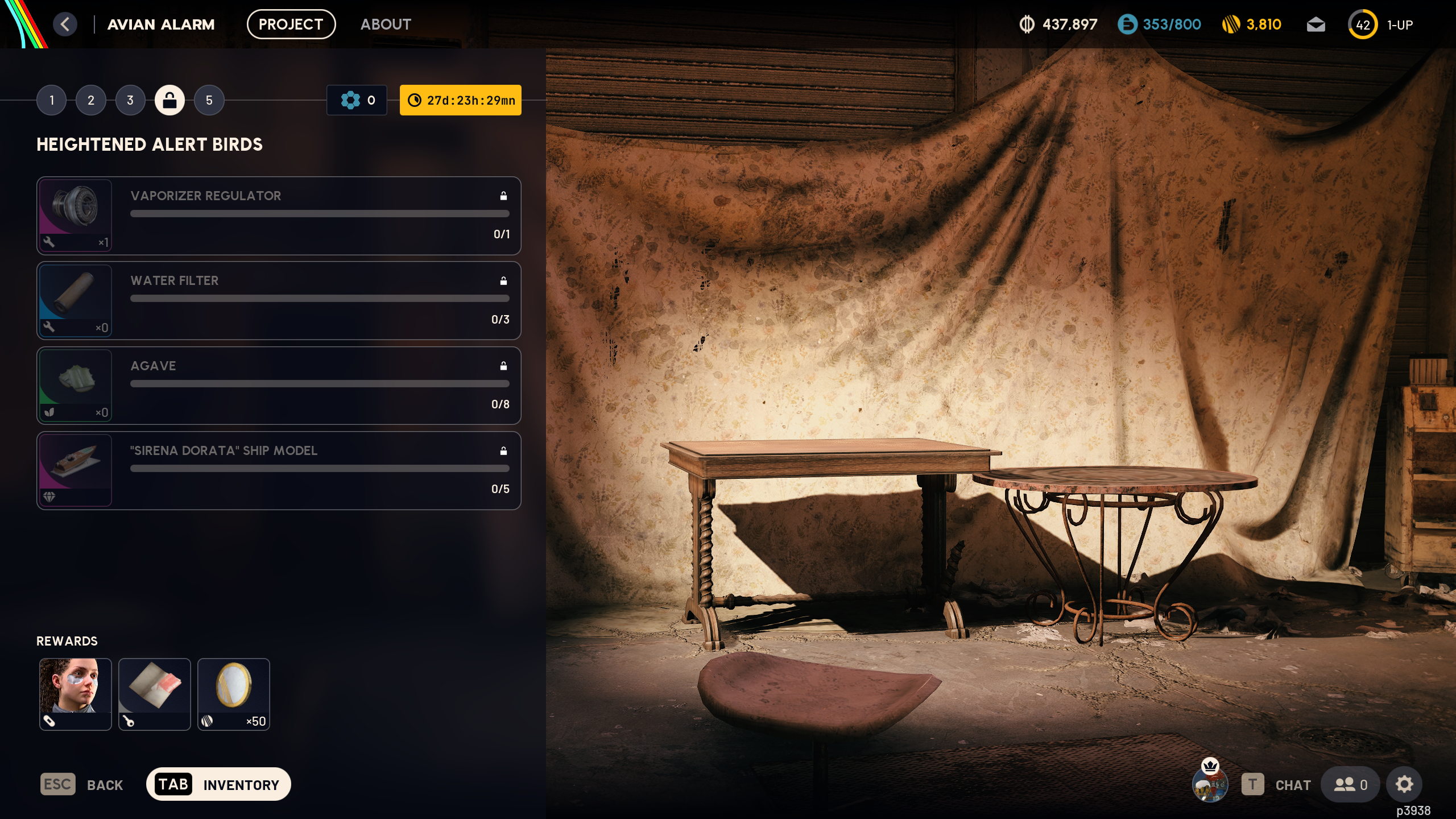 Arc Raiders Avian Alarm: A screenshot of the project overview screen for step 4 of the Avian Alarm event.