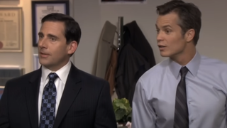 Danny Cordray standing next to Michael Scott in the Dunder Mifflin Office in Season 7 of The Office.