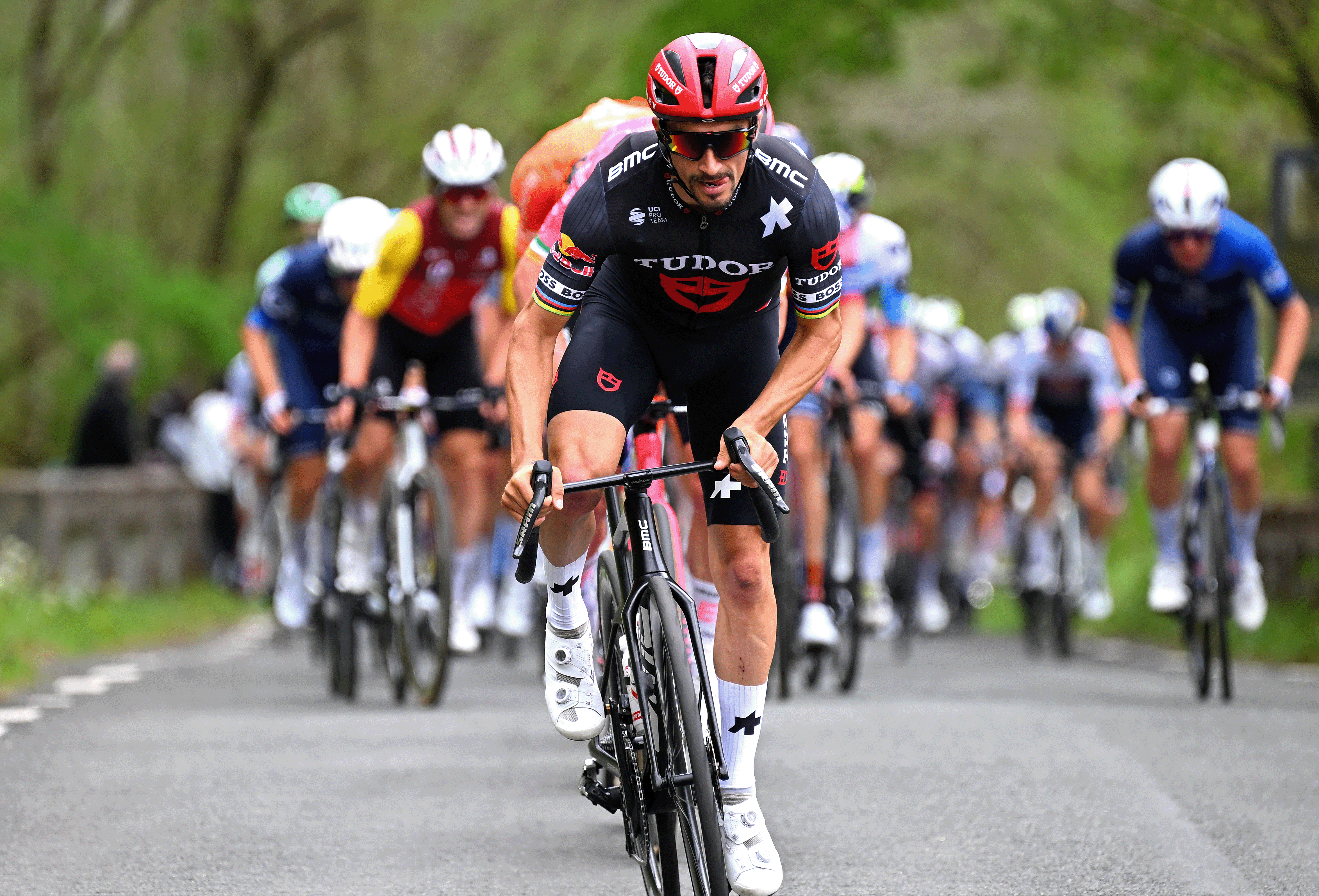 EIBAR, SPAIN - APRIL 12: Julian Alaphilippe of France and Tudor Pro Cycling Team attacks during the 64th Itzulia Basque Country 2025, Stage 6 a 153.4km stage from Eibar to Eibar / #UCIWT / on April 12, 2025 in Eibar, Spain. (Photo by Tim de Waele/Getty Images)