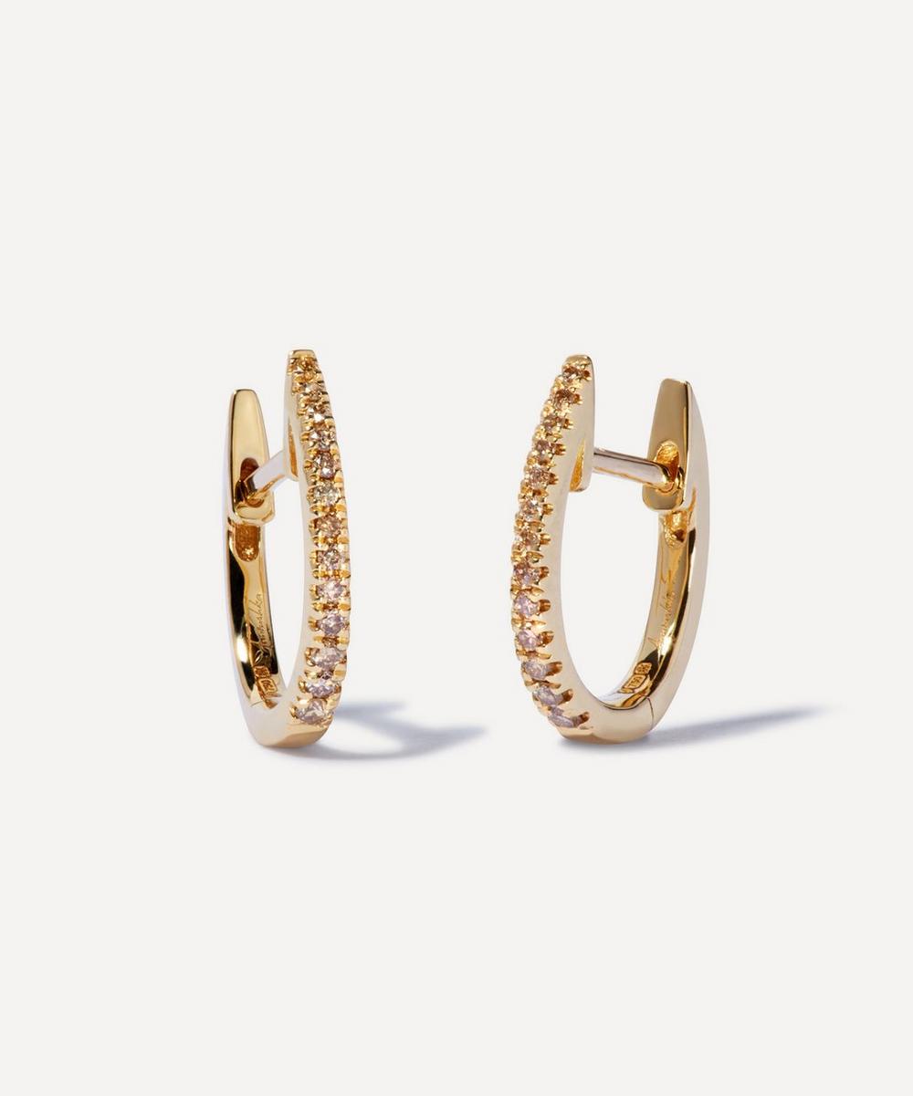 18ct Gold Eclipse Brown Diamond Fine Hoop Earrings