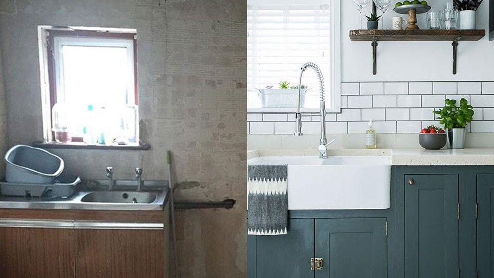 kitchen room with white wall and cabinet