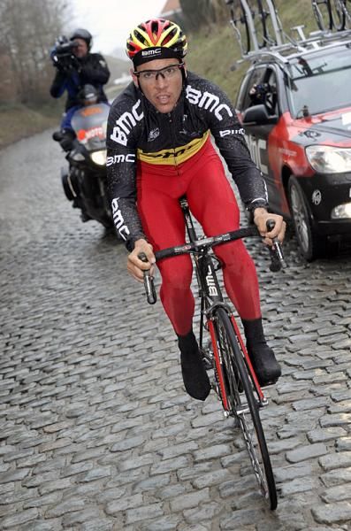 Belgian champion Philippe Gilbert (BMC) attracts a camera crew even on training rides.