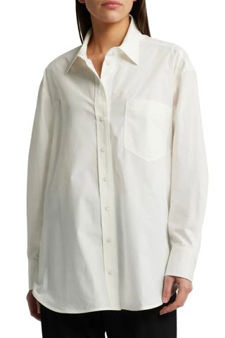 Oversize Longline Poplin Button-Up Shirt