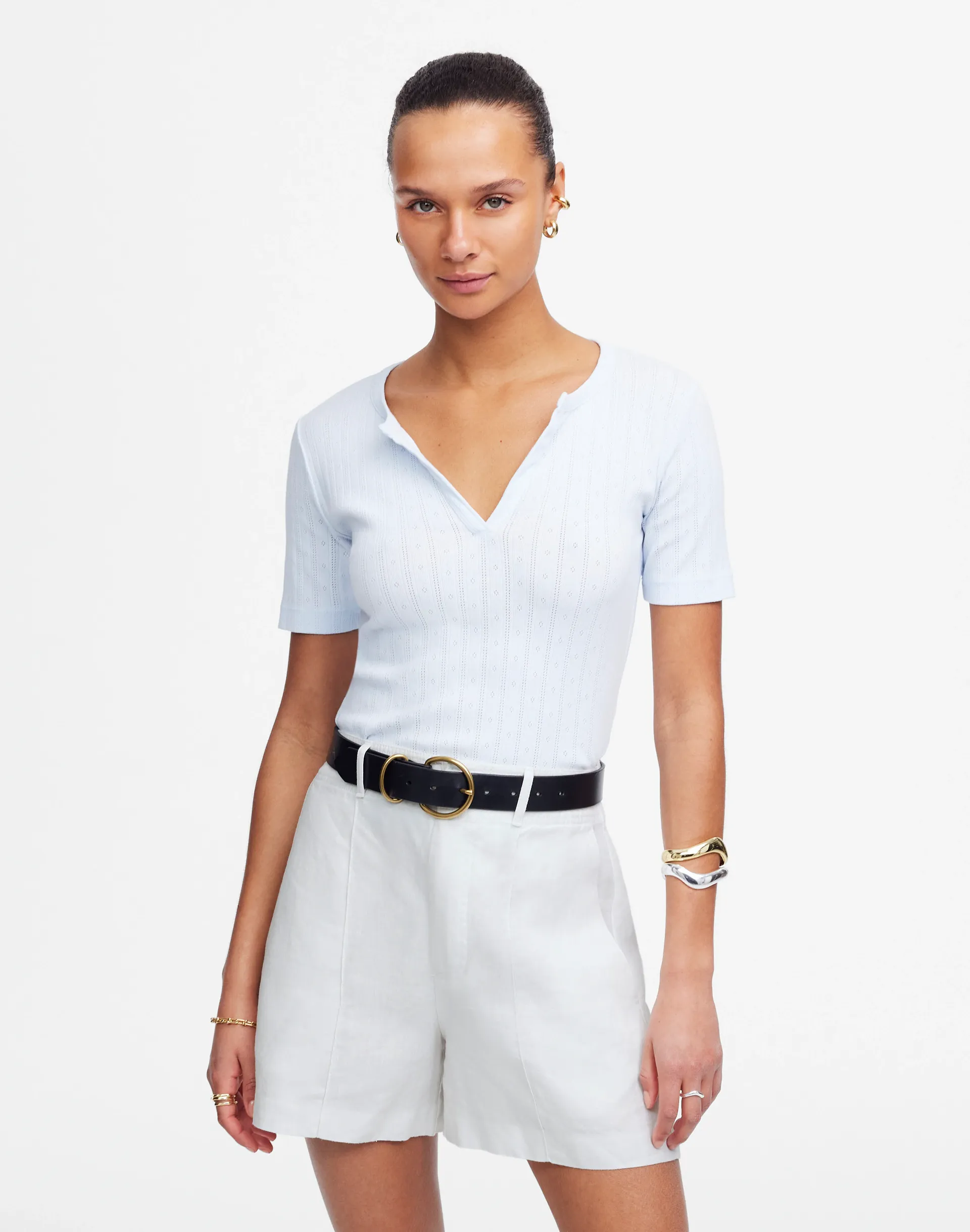 Pintucked Shorts in 100% Linen