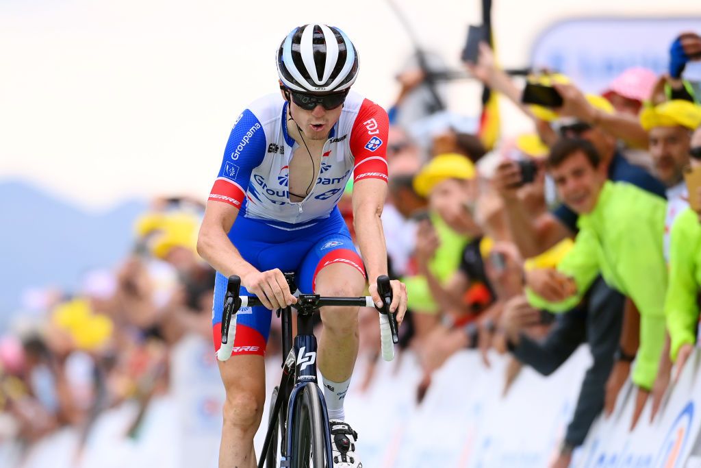 SERRE CHEVALIER FRANCE JULY 13 David Gaudu of France and Team Groupama FDJ crosses the finish line during the 109th Tour de France 2022 Stage 11 a 1517km stage from Albertville to Col de Granon Serre Chevalier 2404m TDF2022 WorldTour on July 13 2022 in Col de GranonSerre Chevalier France Photo by Tim de WaeleGetty Images