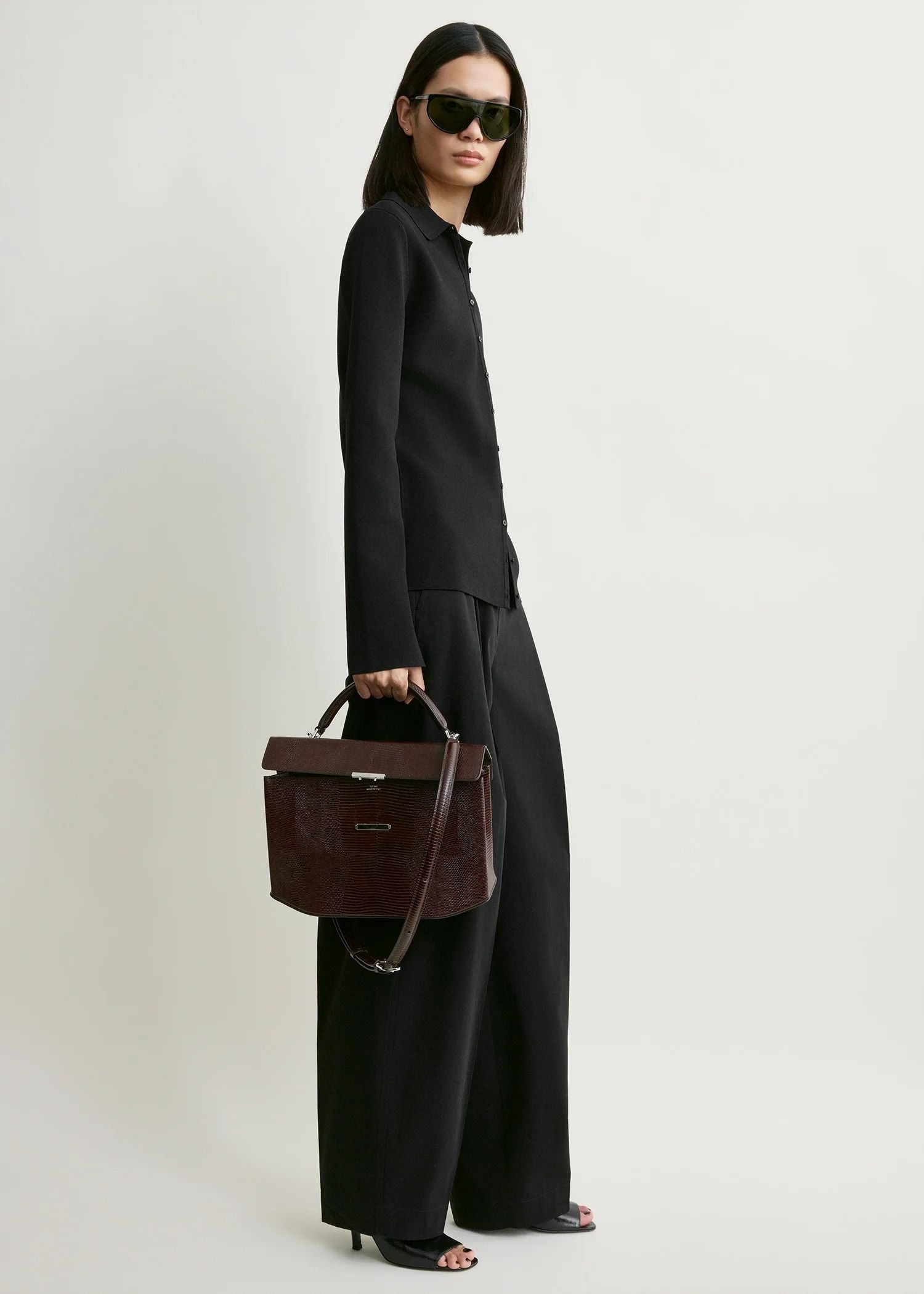 Clip Lizard-Embossed Top Handle Brown - One Size