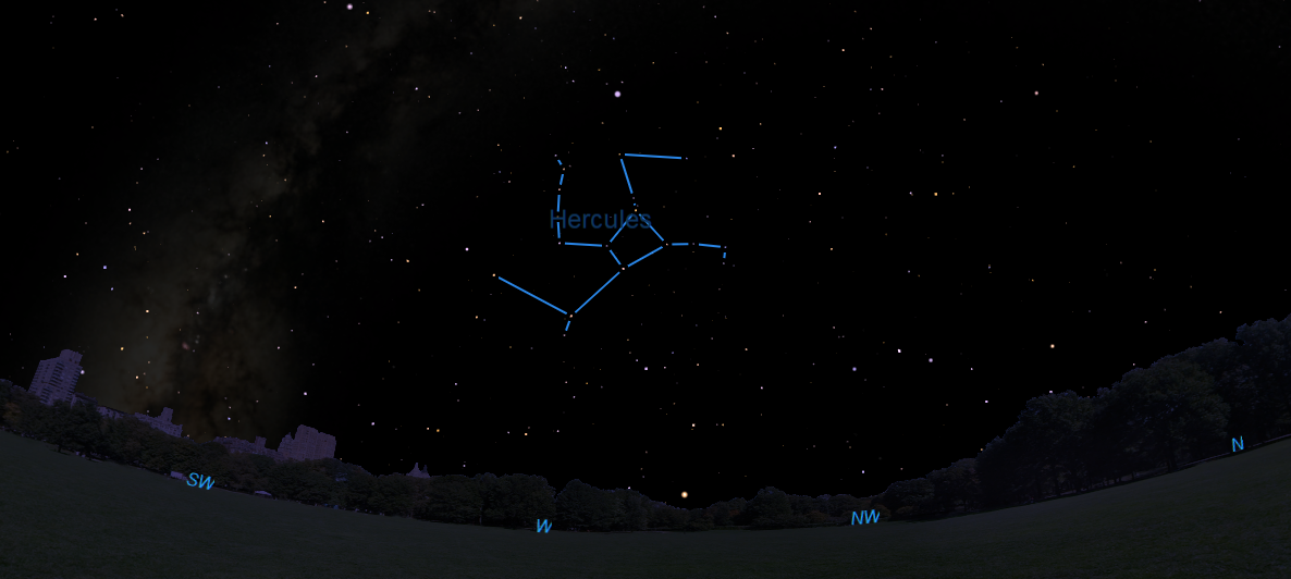 A diagram shows Hercules in the late-July sky over New York City.