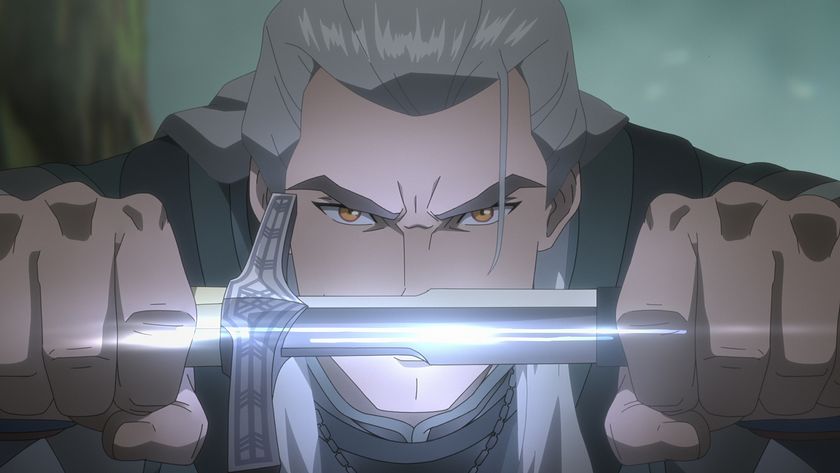 An animated Geralt (voiced by Doug Cockle) unsheathes a glinting sword as seen in Netflix&#039;s &quot;The Witcher: Sirens of the Deep&quot;.