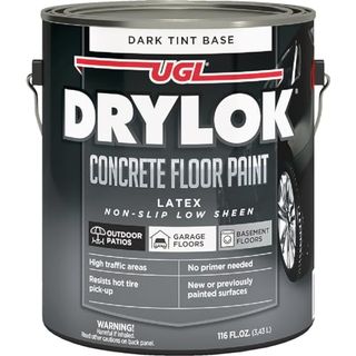 A gray tin of Drylok Concrete Floor Paint