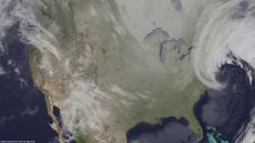 A 'bomb cyclone" storm hits the U.S. East coast on Jan. 4, 2018 in this view from the GOES-East weather satellite (formerly GOES-16) at 7:15 a.m. EST (1215 GMT).