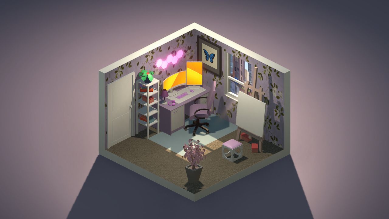 Cozy gaming room with furniture and PC