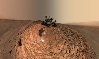 Curiosity Mars rover took a low-angle self-portrait on Aug. 5, 2015, above the "Buckskin" rock target in the "Marias Pass" area of lower Mount Sharp. Image released Aug. 19, 2015.
