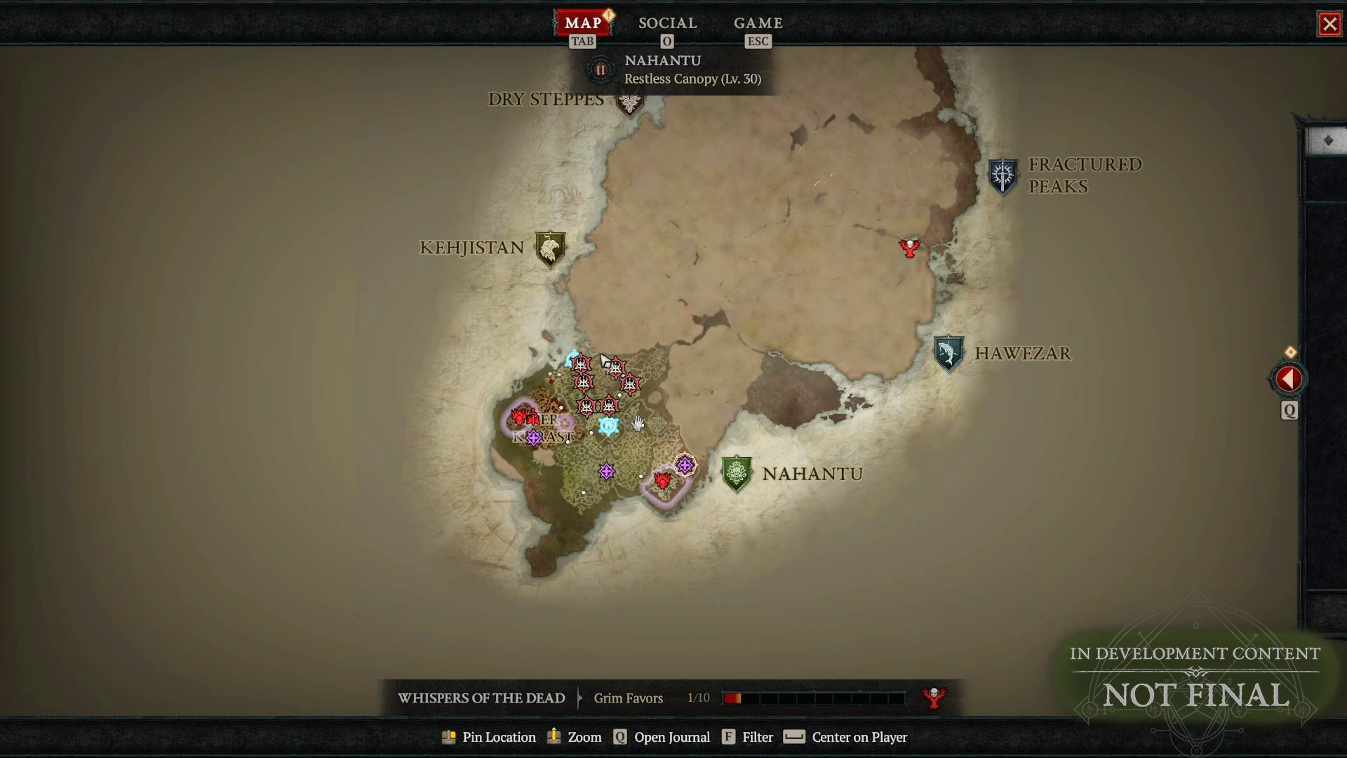Diablo 4 Vessel of Hatred world map screen with Nahantu region