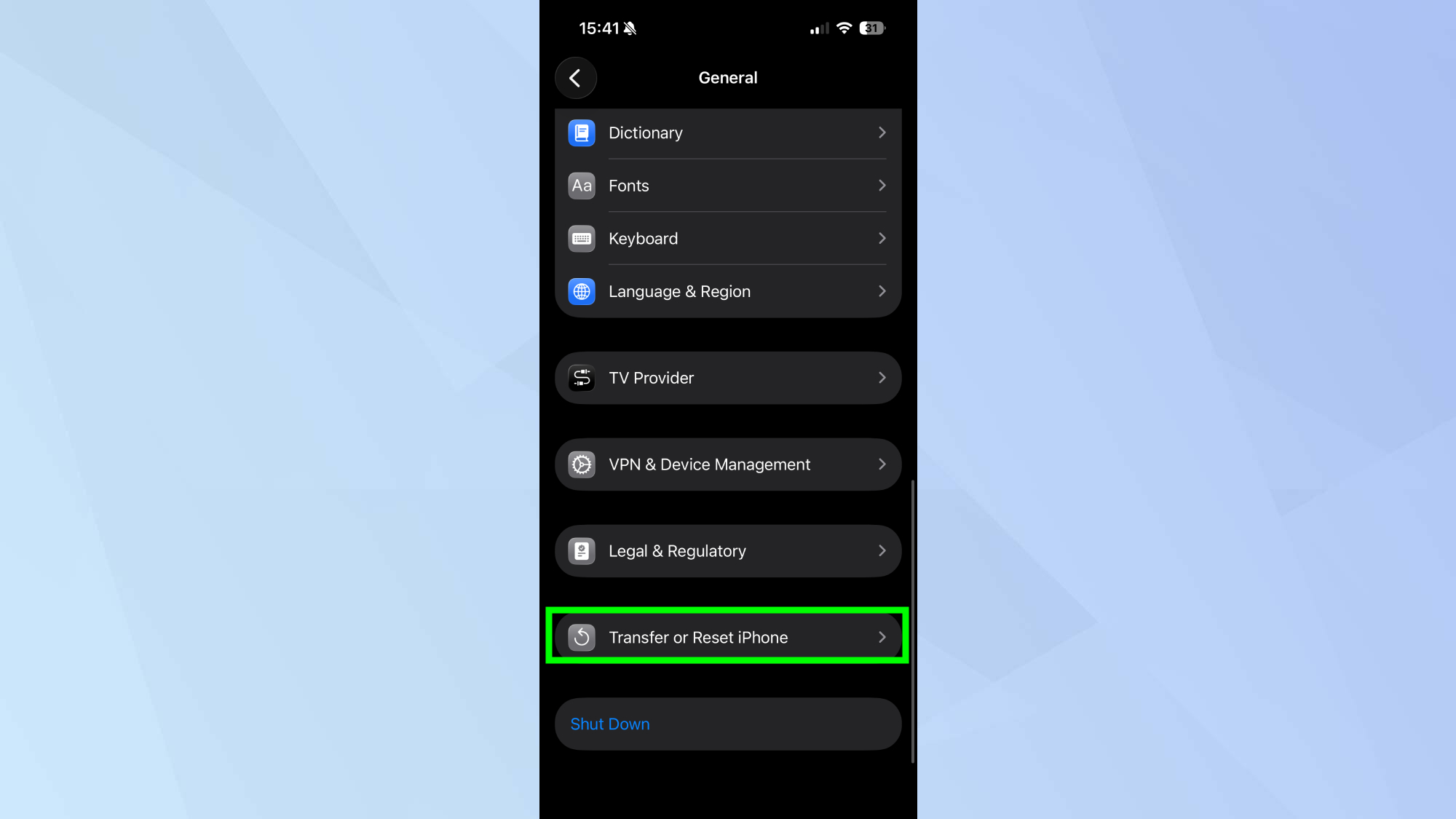 Transfer or reset iPhone
