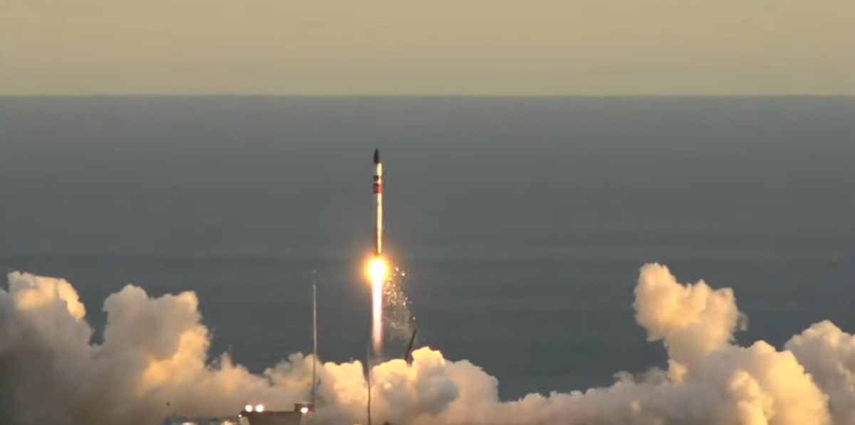 A Rocket Lab Electron booster launches the classified NROL-199 spy satellite for the U.S. National Reconnaissance Office from Launch Complex 1 on New Zealand's Mahia Peninsula on Aug. 4, 2022.
