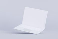 White Laptop Flying in White Background, 3d render - stock photo