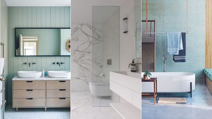 Three images of clean and contemporary bathrooms 