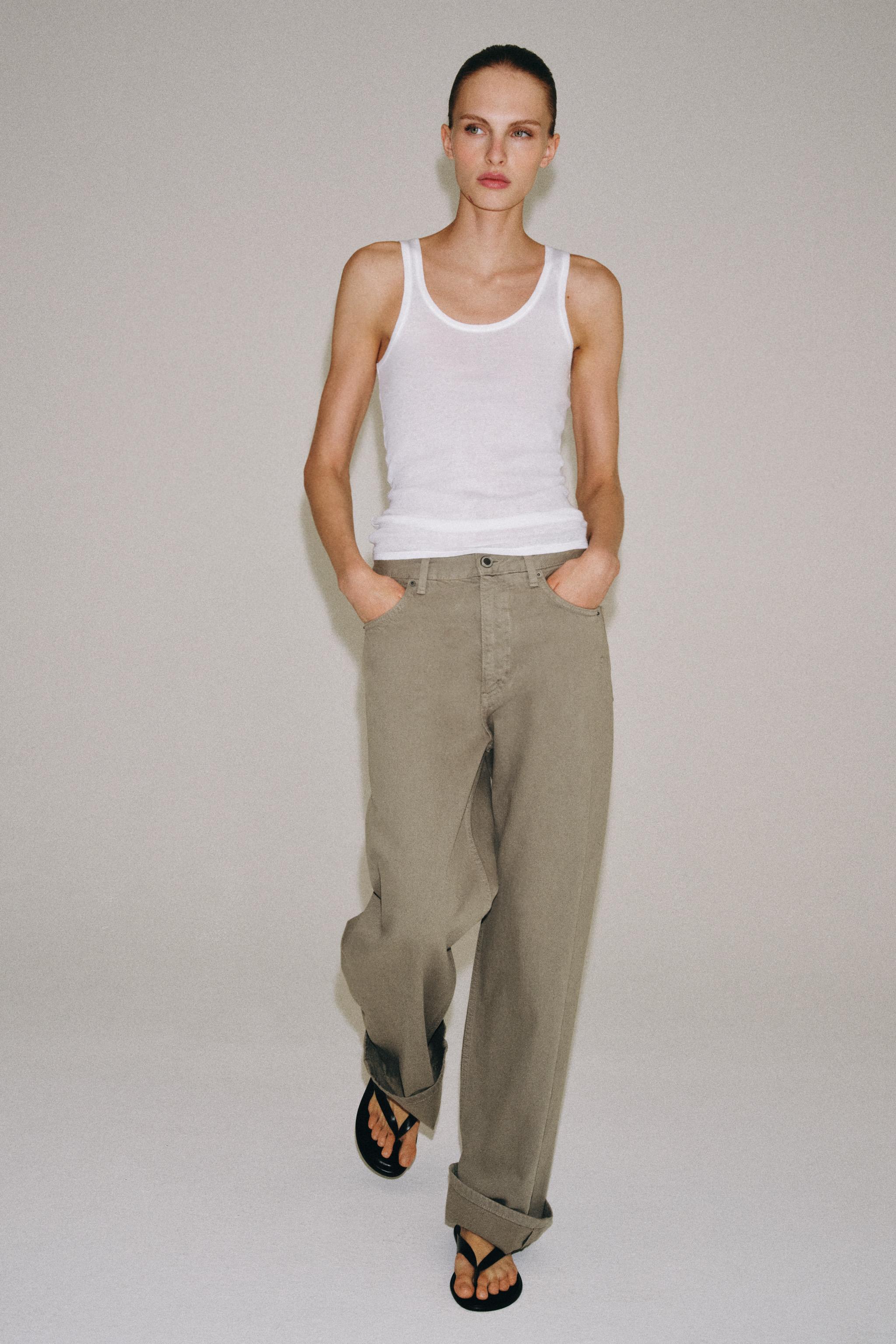 Zw Collection Mid-Waist Baggy Jeans - Khaki - 6