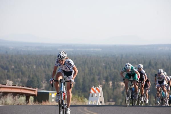 Meredith Miller (Team TIBCO) accelerates over a climb.