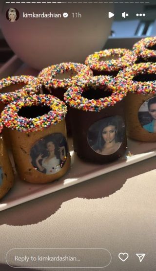 Shot glasses with throwback photos of Kim Kardashian for her birthday party.