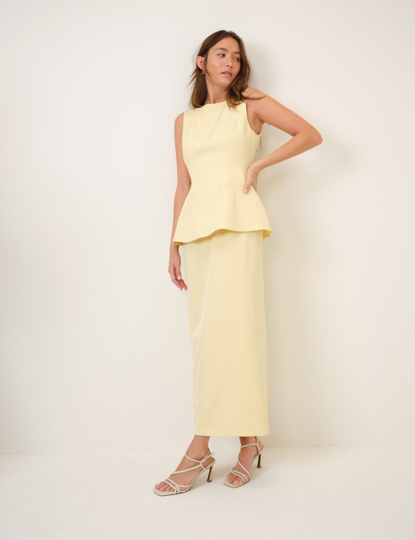 Butter Yellow Peplum Evah Midaxi Dress