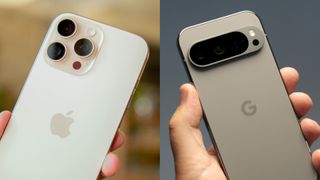 The iPhone 16 Pro Max next to the Google Pixel 9 Pro