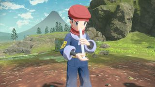 Pokemon Arceus Hauptfigur spielt eine Flöte