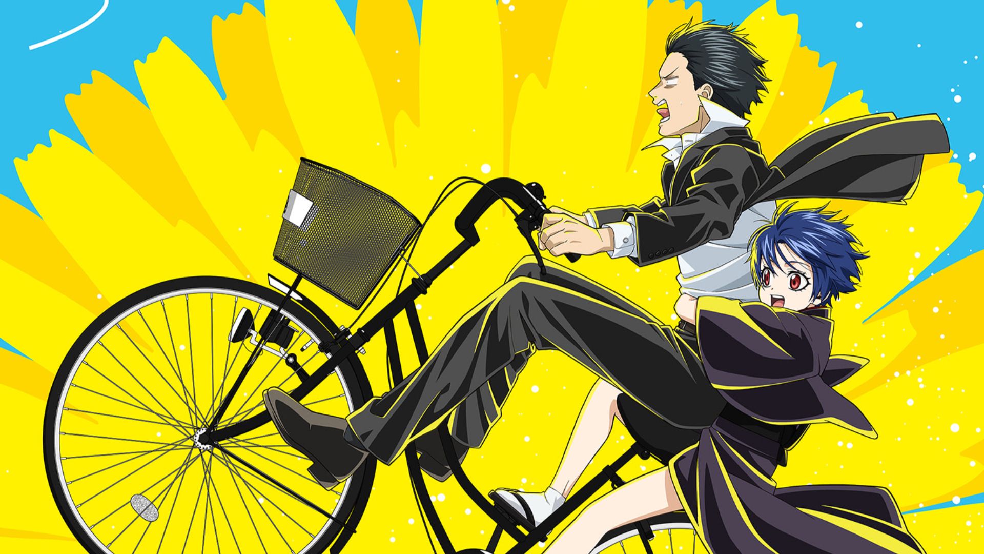 A poster showcasing the two protagonists of Dandelion riding a bike