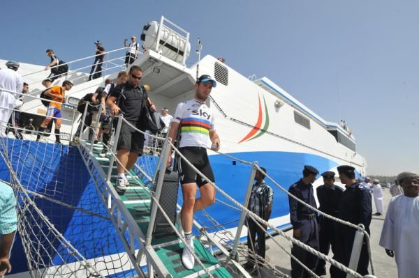 Mark Cavendish heads for the start