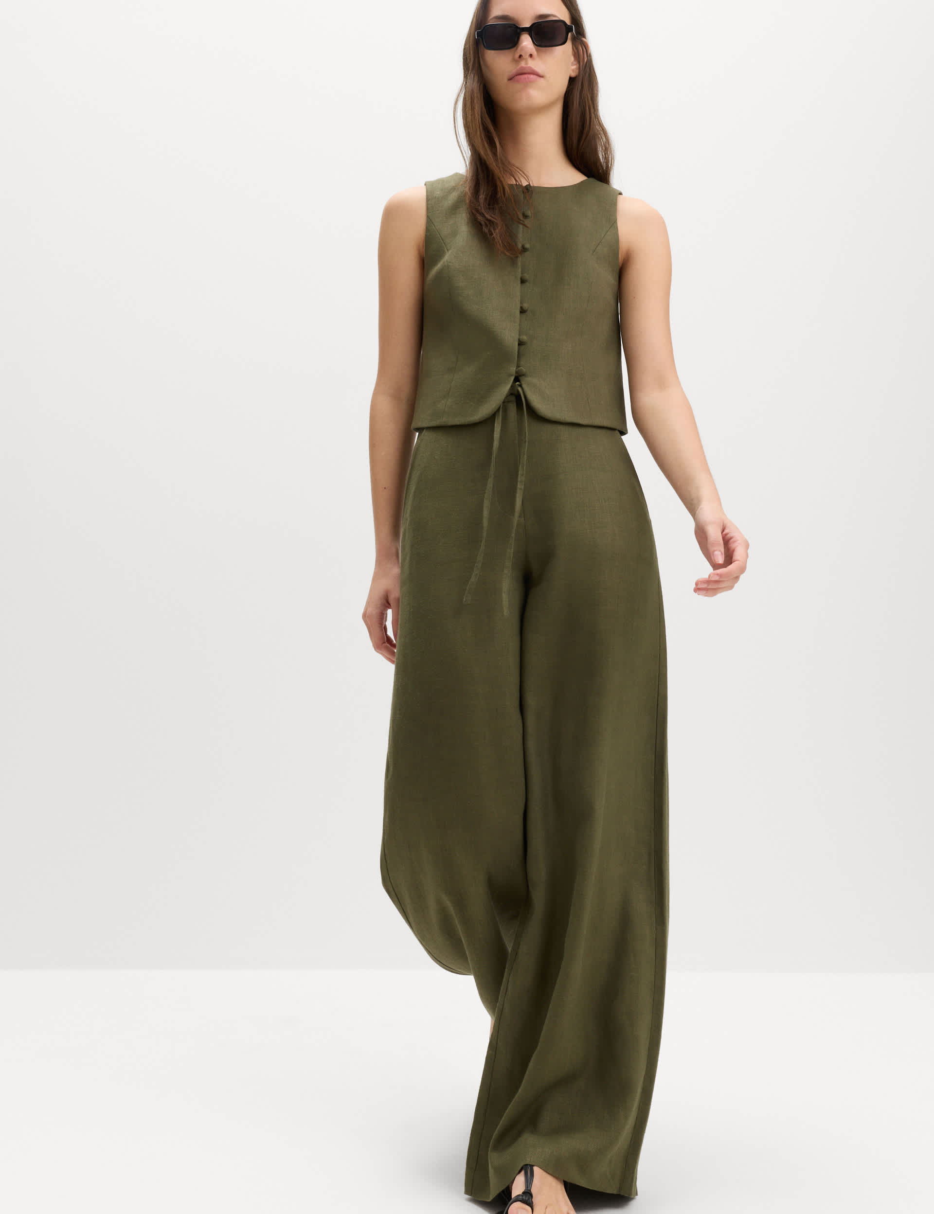 Linen Rich Twill Drawstring Wide Leg Trouser