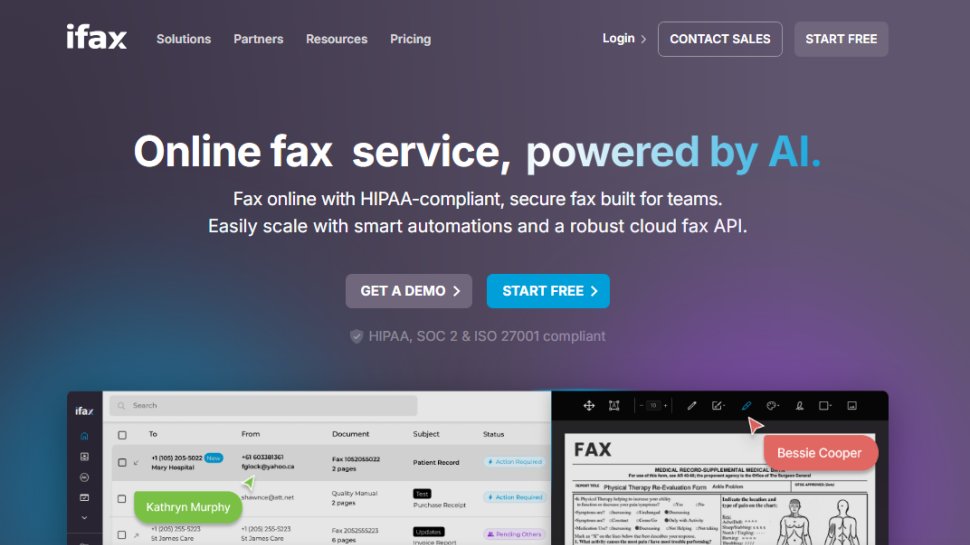 Website screenshot of iFax (November, 2025)