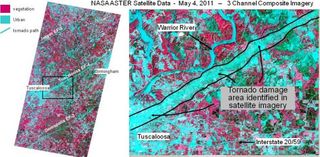 Another sample of ASTER tornado data showing three nearly-parallel tracks of destruction.