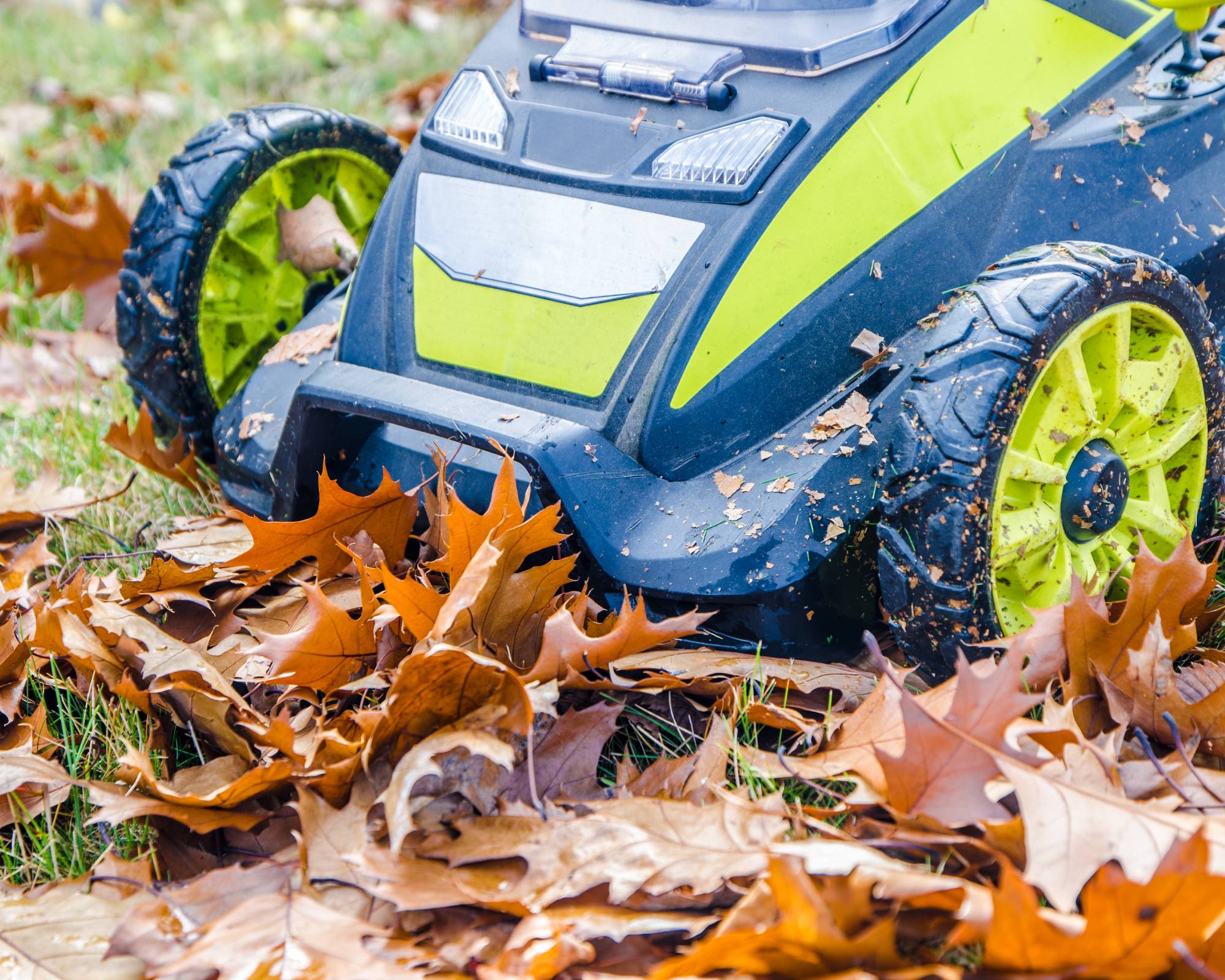 Mulching leaves with lawn mower