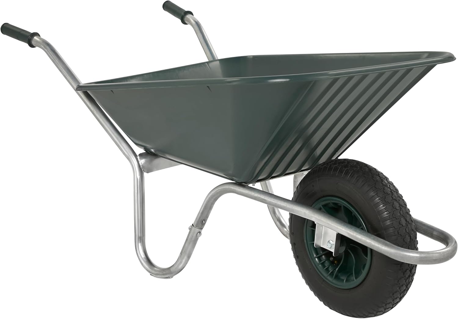 Garden Wheelbarrow, Heavy Duty 90l Green Polypropylene Hand Cart With Steel Frame, Pneumatic Wheel &amp;amp; Ergonomic Handles