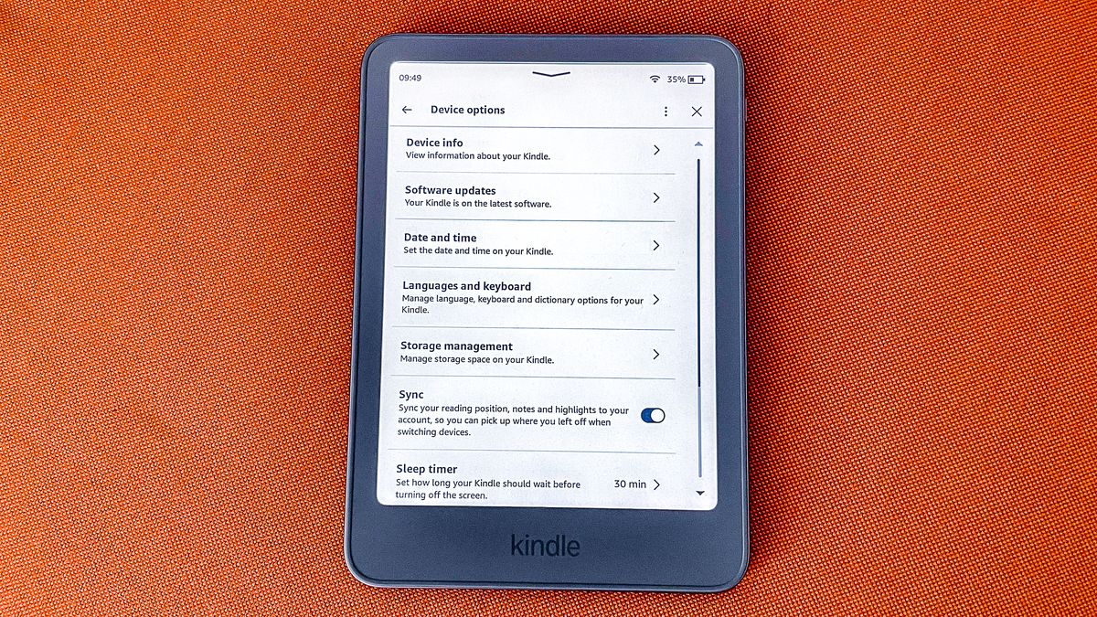 Device settings on the Amazon Kindle 2026
