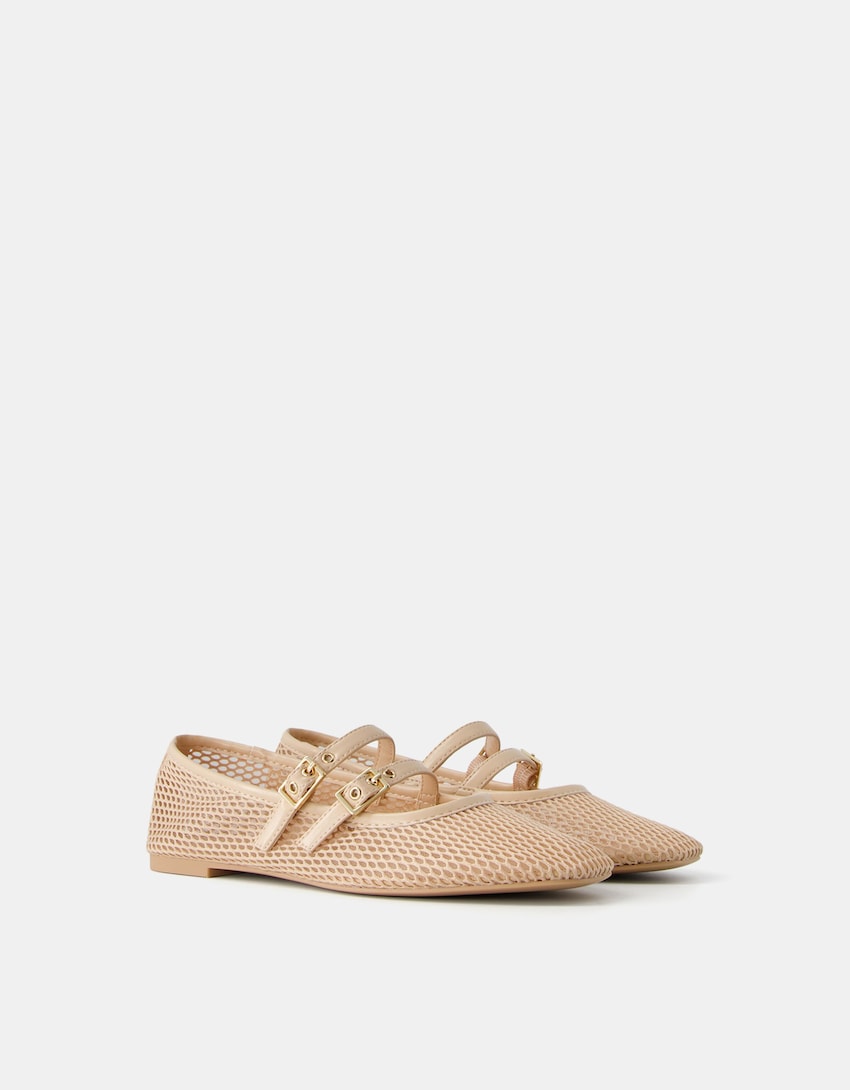 Mesh Ballet Flats With Buckles