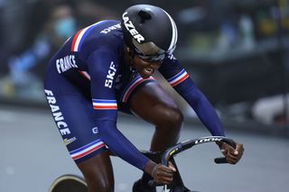 France's Taky Marie Divine Kouame competes in the Women's 500m time trial final during the UCI Track Cycling World Championships