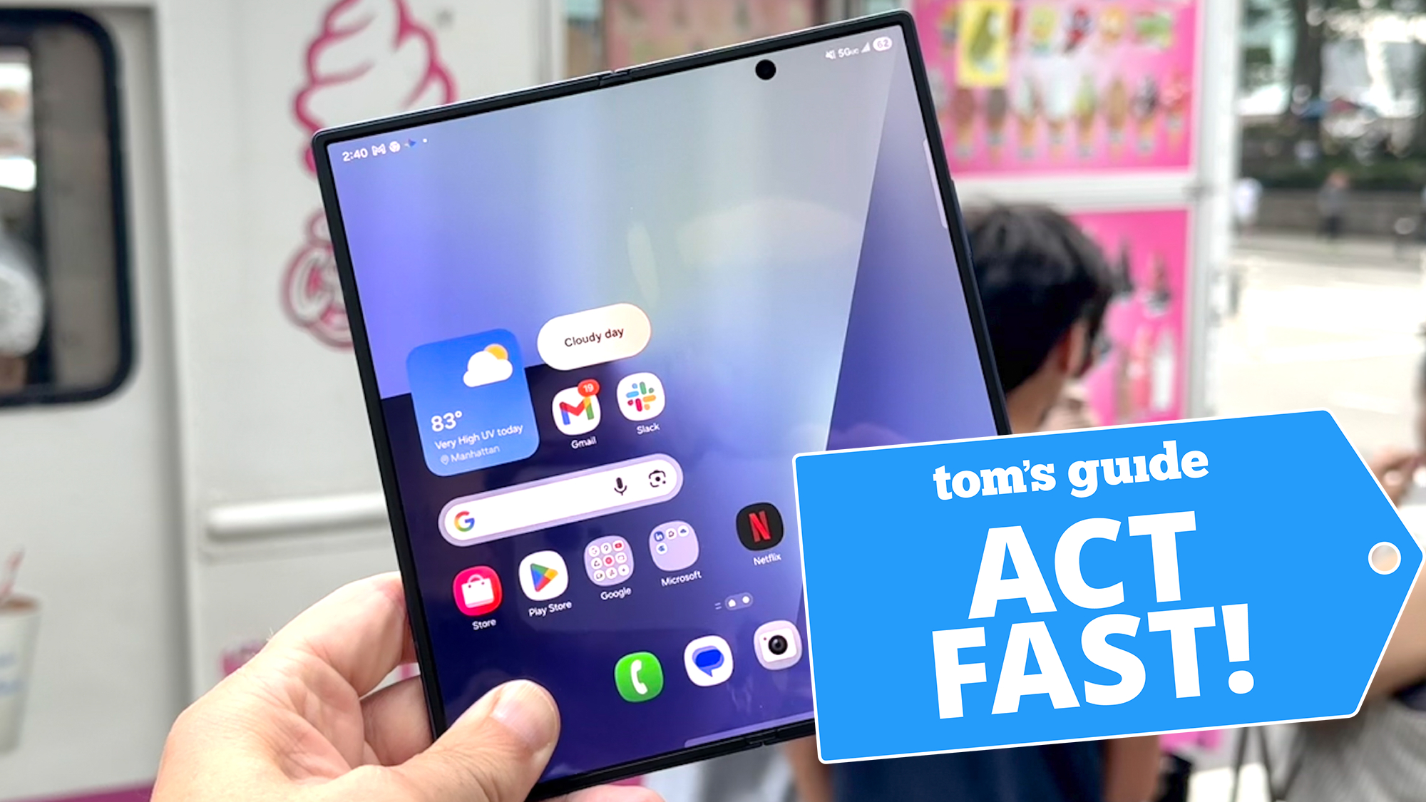Galaxy Z Fold 7 shown in front of ice cream truck