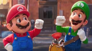 A screenshot from the Super Mario Bros movie of Mario and Luigi