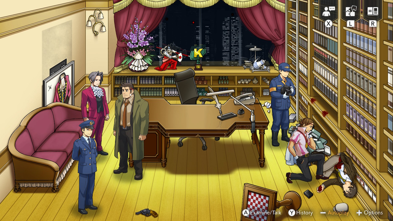 A screenshot of in-game action from Ace Attorney Investigations Collection