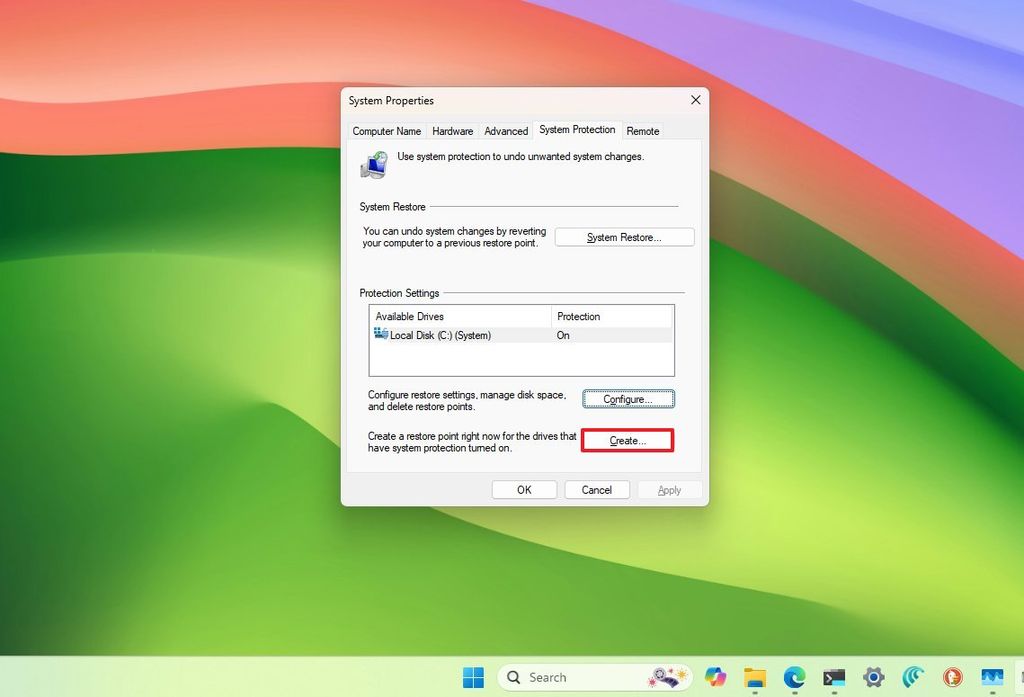 Create restore point option