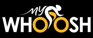 A black and yellow MyWhoosh logo 