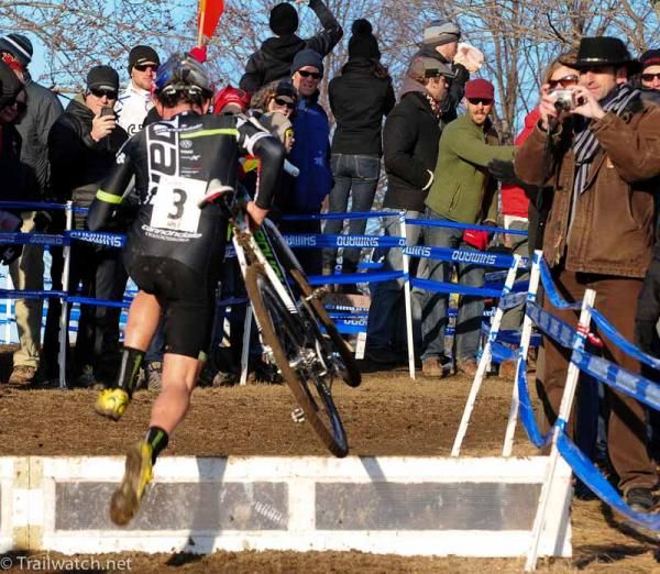 Tim Johnson (Cannondale) trying to reel in Powers and Trebon