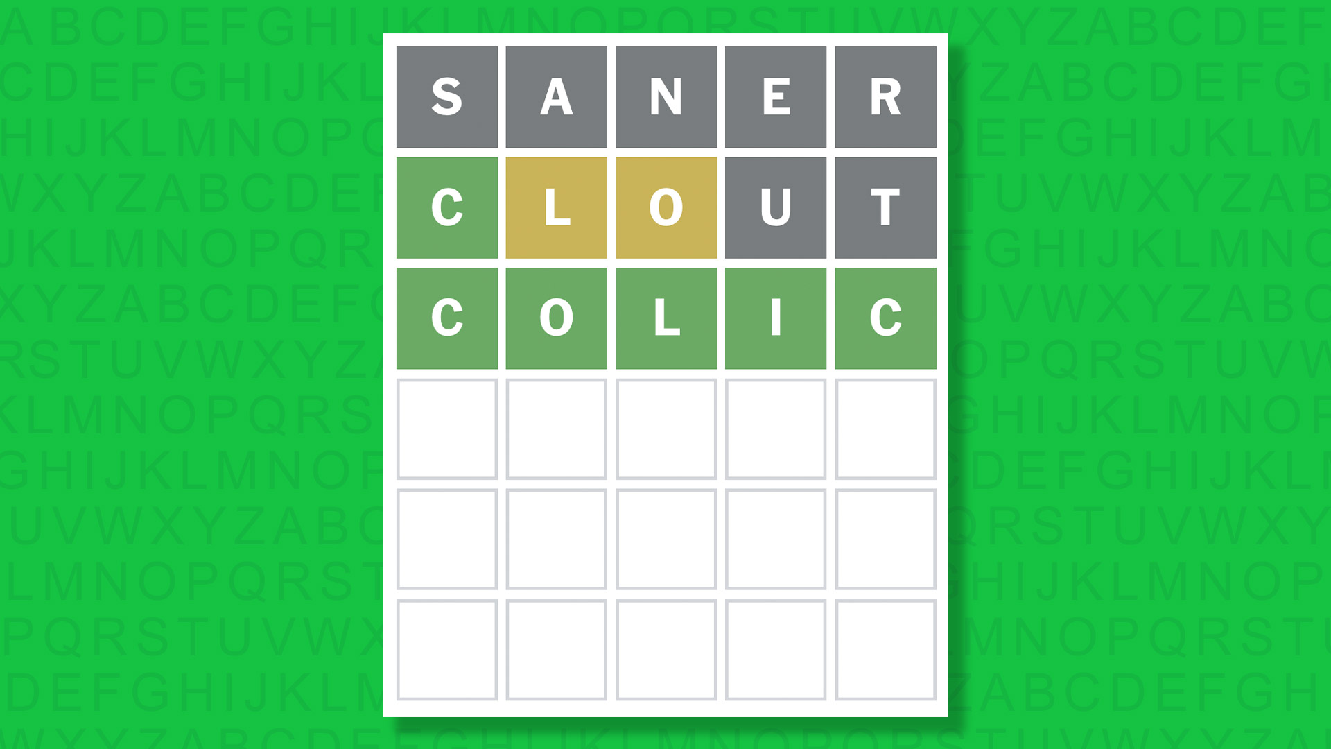 NYT Wordle answer for game 1623 on a green background