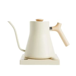 A white gooseneck electric kettle